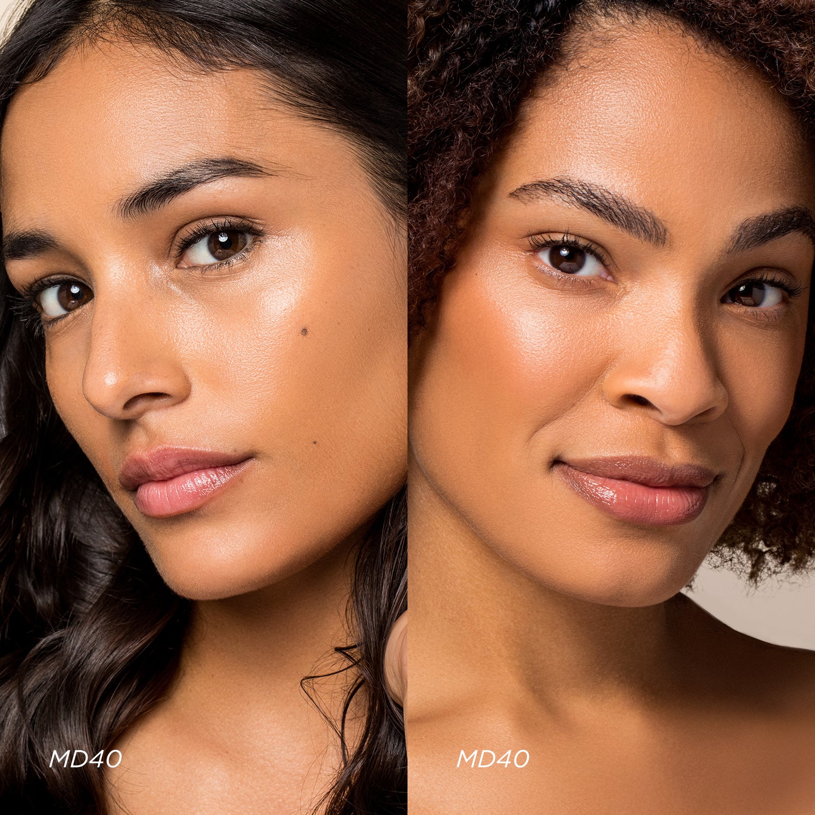 Side-by-side comparison of two women's faces with 'MD40' label