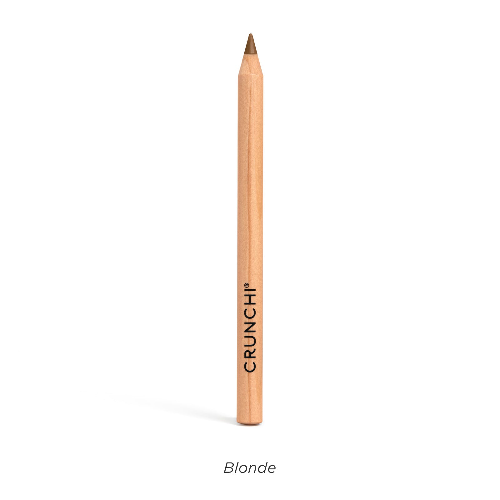 Brown eyebrow pencil with 'CRUNCHI' branding on a white background