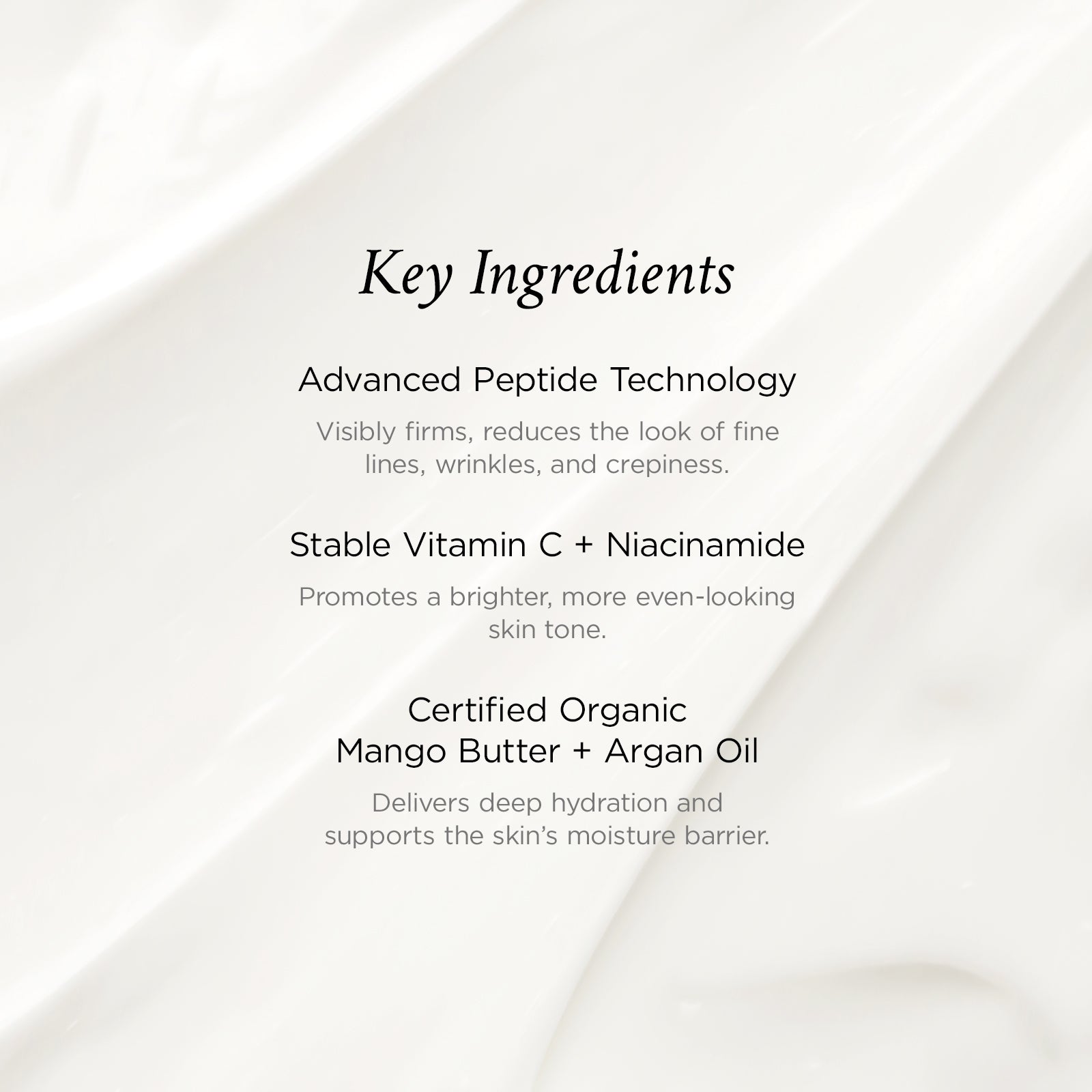 List of key ingredients with descriptions on a white background