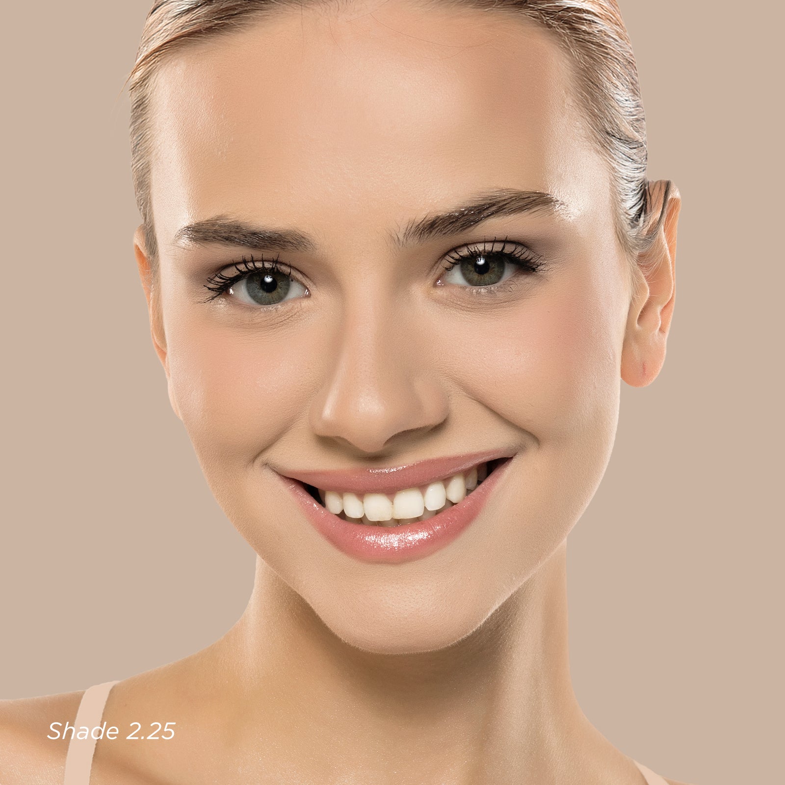 Beautifully Flawless Foundation shade 2.25 shown on woman's face