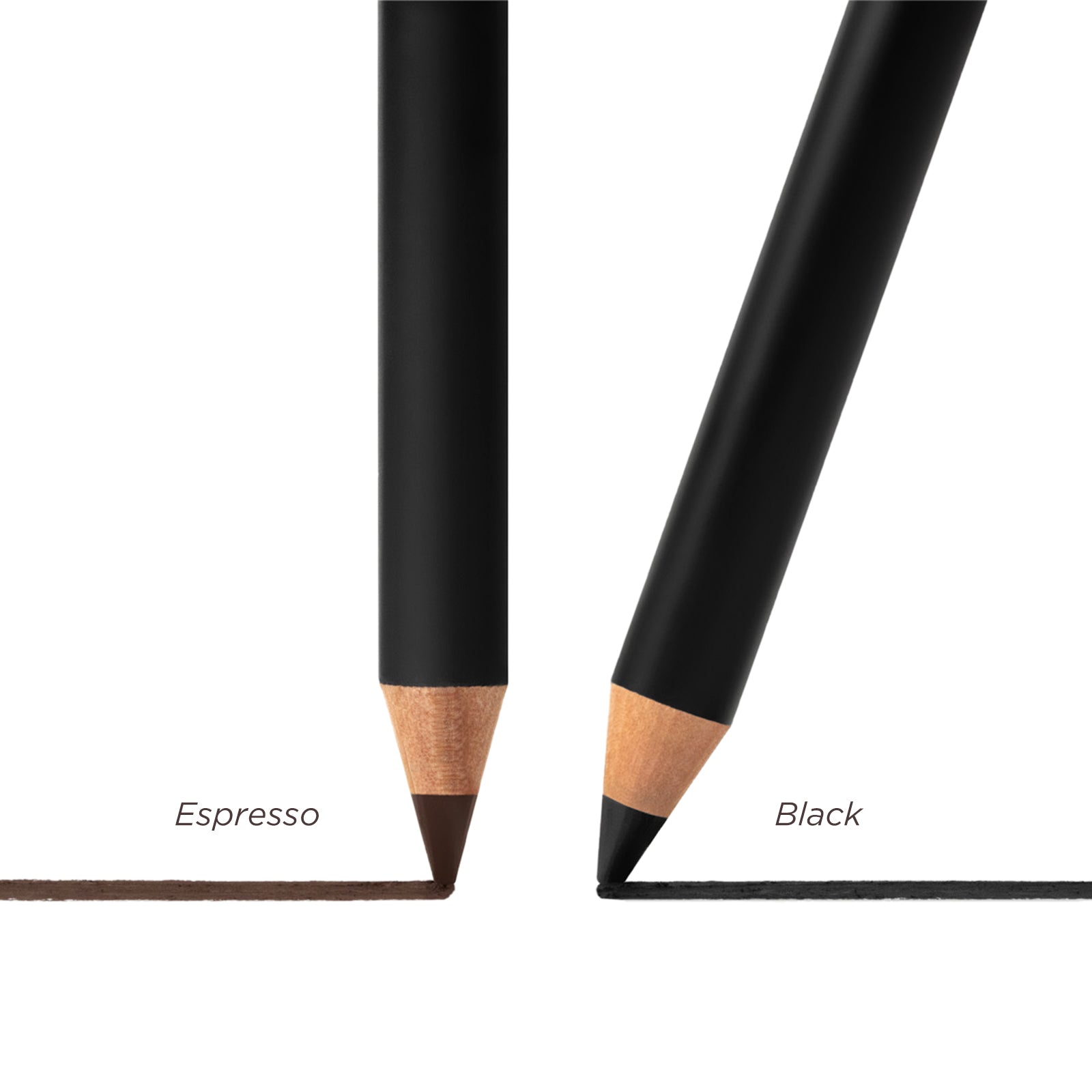 Two black eyeliner pencils, one labeled 'Espresso' and the other 'Black', on a white background.